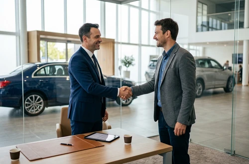 Happy customer receiving car keys